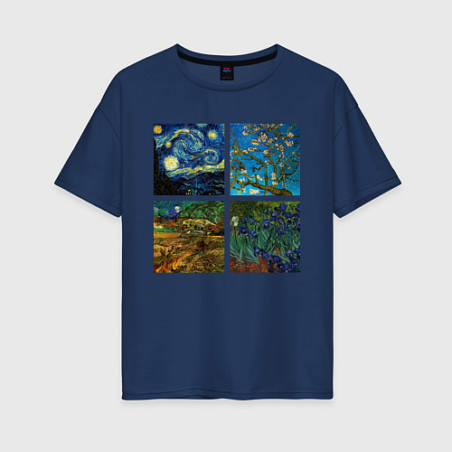Женская футболка оверсайз Ван Гог картины / Тёмно-синий – фото 1