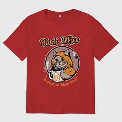 Женская футболка оверсайз Black Coffee Cat