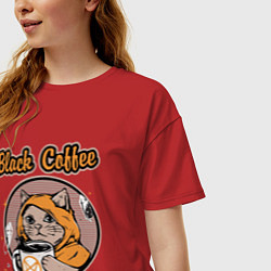 Футболка оверсайз женская Black Coffee Cat, цвет: красный — фото 2