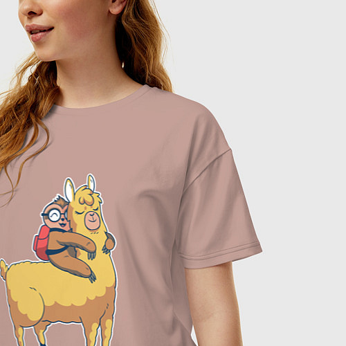 Женская футболка оверсайз Ленивец и лама / Пыльно-розовый – фото 3