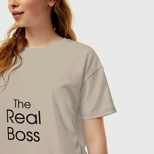 Женская футболка оверсайз Настоящий босс / Миндальный – фото 3