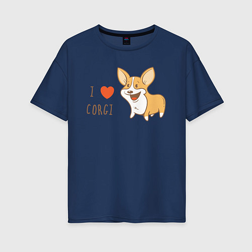 Женская футболка оверсайз I LOVE CORGI / Тёмно-синий – фото 1