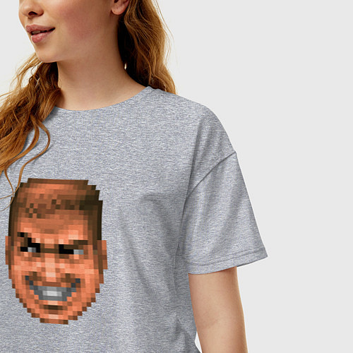 Женская футболка оверсайз Doom Guy Happy Face / Меланж – фото 3