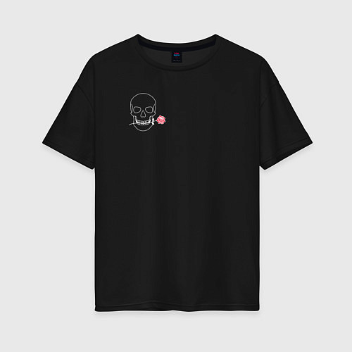 Женская футболка оверсайз Череп с розой / Черный – фото 1