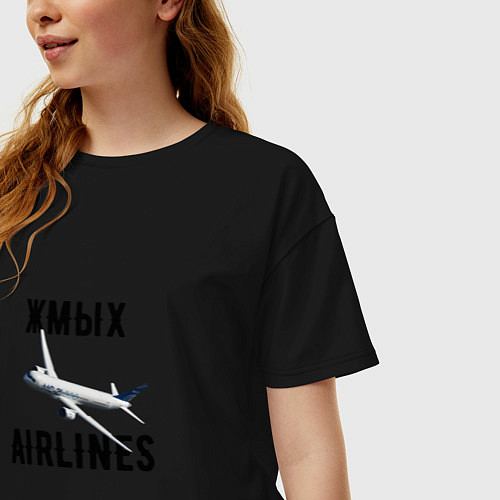 Женская футболка оверсайз ЖМЫХ AIRLINES / Черный – фото 3