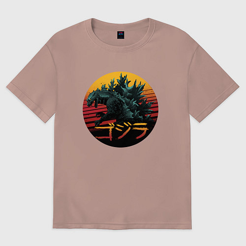 Женская футболка оверсайз Godzilla in circle / Пыльно-розовый – фото 1