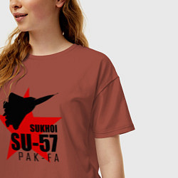 Футболка оверсайз женская Sukhoi SU - 57, цвет: кирпичный — фото 2