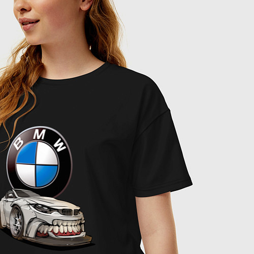 Женская футболка оверсайз BMW оскал / Черный – фото 3