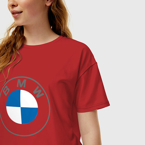 Женская футболка оверсайз BMW LOGO 2020 / Красный – фото 3