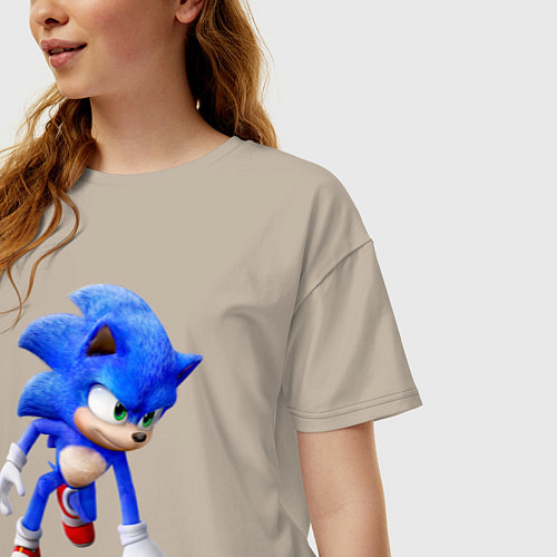 Женская футболка оверсайз SONIC / Миндальный – фото 3