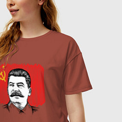 Футболка оверсайз женская Сталин и флаг СССР, цвет: кирпичный — фото 2