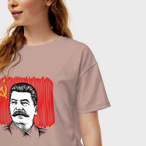 Женская футболка оверсайз Сталин и флаг СССР / Пыльно-розовый – фото 3