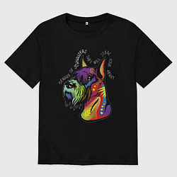 Футболка оверсайз женская Берегись шнауцеров!, цвет: черный