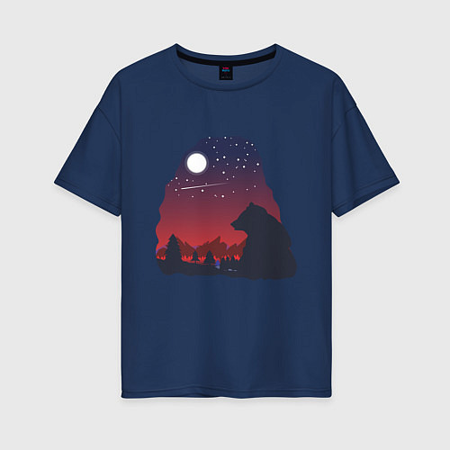 Женская футболка оверсайз Медведь / Тёмно-синий – фото 1