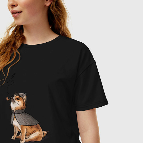 Женская футболка оверсайз Шерлокс холмс собака / Черный – фото 3