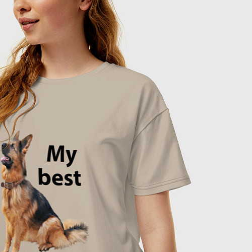 Женская футболка оверсайз Овчарка / Миндальный – фото 3