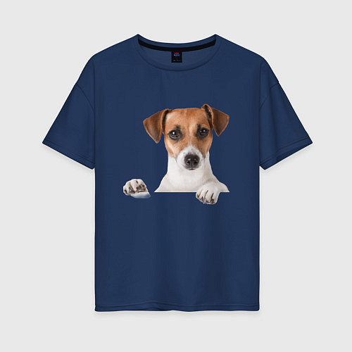 Женская футболка оверсайз Собака / Тёмно-синий – фото 1