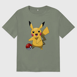Футболка оверсайз женская Пикачу, цвет: авокадо
