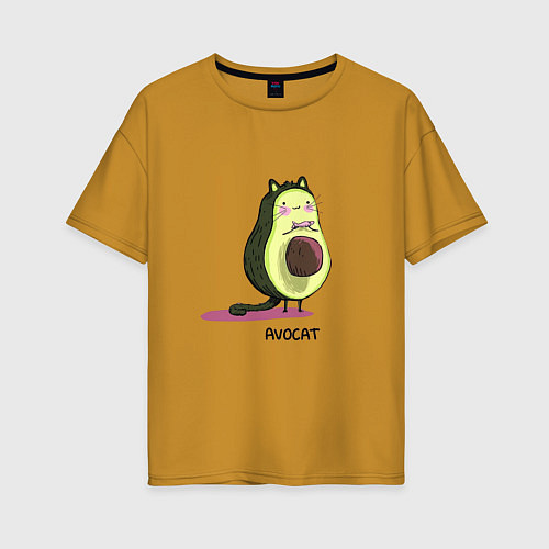 Женская футболка оверсайз Авокадо кот - авокот / Горчичный – фото 1