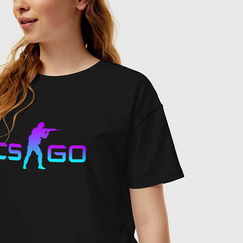 Женская футболка оверсайз CS GO NEON / Черный – фото 3