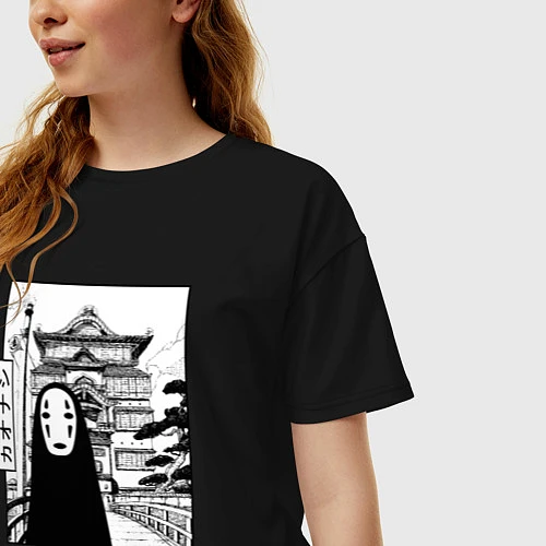Женская футболка оверсайз No-Face Spirited Away Ghibli / Черный – фото 3