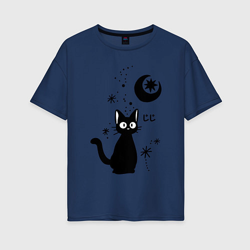 Женская футболка оверсайз Jiji Cat / Тёмно-синий – фото 1
