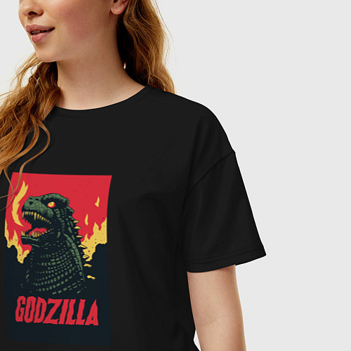 Женская футболка оверсайз Godzilla / Черный – фото 3