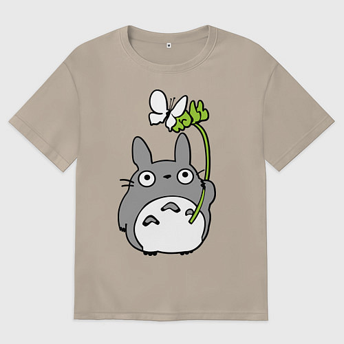 Женская футболка оверсайз Totoro и бабочка / Миндальный – фото 1