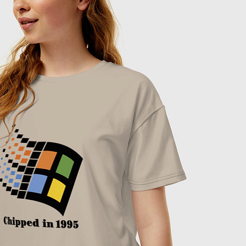Женская футболка оверсайз Chipped in 1995 - retro / Миндальный – фото 3
