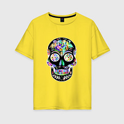 Футболка оверсайз женская Flowers - Art skull, цвет: желтый
