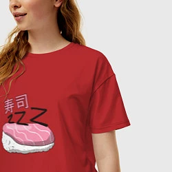 Футболка оверсайз женская Спящие суши, цвет: красный — фото 2