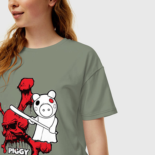 Женская футболка оверсайз Свинка Пигги из Roblox / Авокадо – фото 3