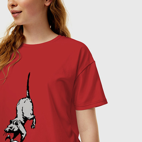 Женская футболка оверсайз Крыса с антисептиком / Красный – фото 3