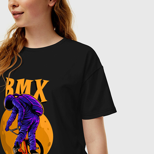 Женская футболка оверсайз BMX - moon - space / Черный – фото 3