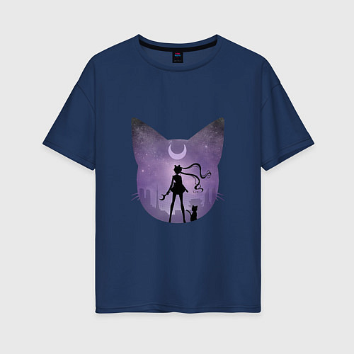 Женская футболка оверсайз Лунный воен / Тёмно-синий – фото 1