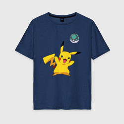 Футболка оверсайз женская Pokemon pikachu 1, цвет: тёмно-синий