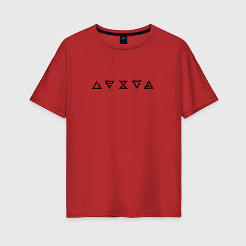 Женская футболка оверсайз Знаки Ведьмака Гранж Черный / Красный – фото 1