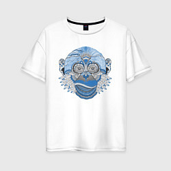 Футболка оверсайз женская Синий шимпанзе, цвет: белый