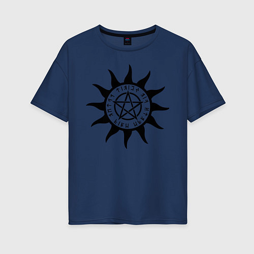 Женская футболка оверсайз Пентаграмма / Тёмно-синий – фото 1