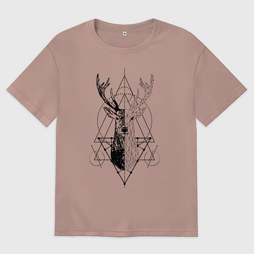 Женская футболка оверсайз Polygonal deer / Пыльно-розовый – фото 1