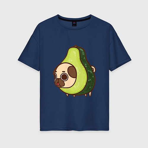 Женская футболка оверсайз Мопс-авокадо / Тёмно-синий – фото 1