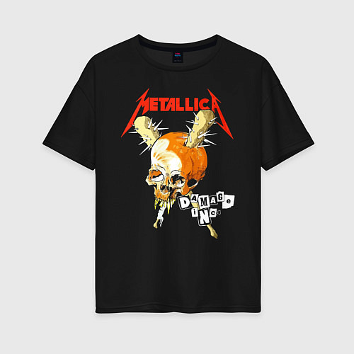 Женская футболка оверсайз Metallica - оранжевый череп / Черный – фото 1