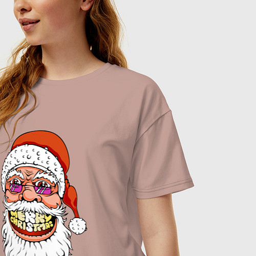 Женская футболка оверсайз Довольный Санта / Пыльно-розовый – фото 3