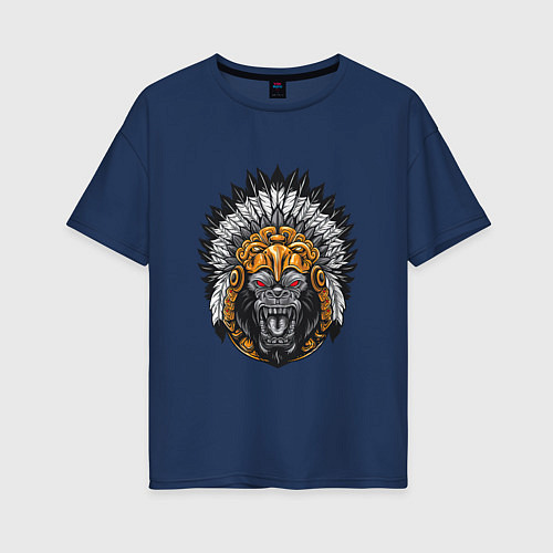 Женская футболка оверсайз Шаман обезьян / Тёмно-синий – фото 1