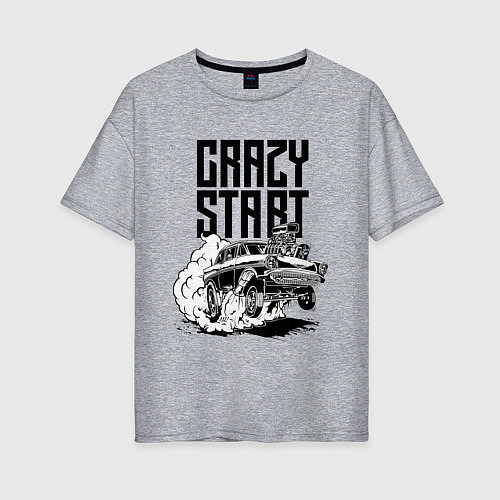 Женская футболка оверсайз Crazy start / Меланж – фото 1