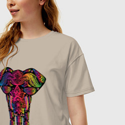 Футболка оверсайз женская  Слон с орнаментом, цвет: миндальный — фото 2
