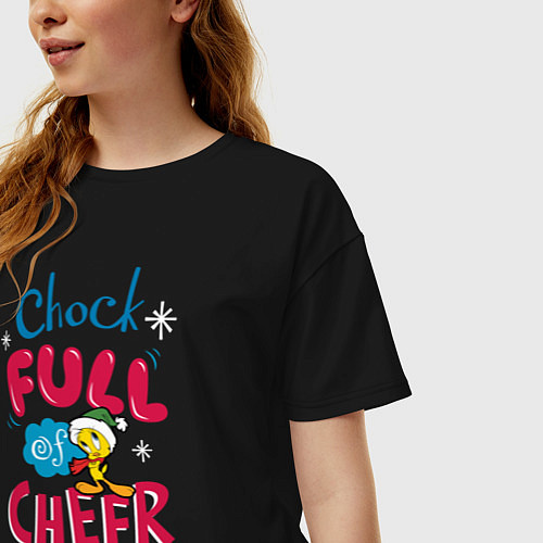 Женская футболка оверсайз Chock full of cheer / Черный – фото 3