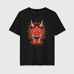 Женская футболка оверсайз Oni demon samurai mask
