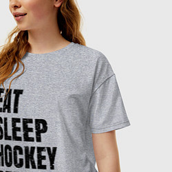 Футболка оверсайз женская EAT SLEEP HOCKEY REPEAT, цвет: меланж — фото 2