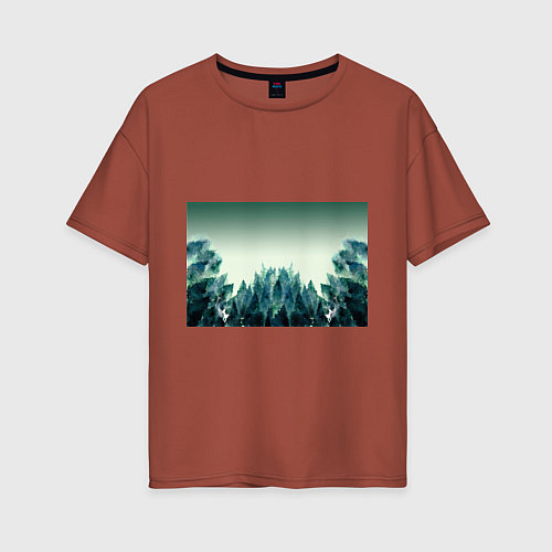Женская футболка оверсайз Акварельный лес градиент / Кирпичный – фото 1